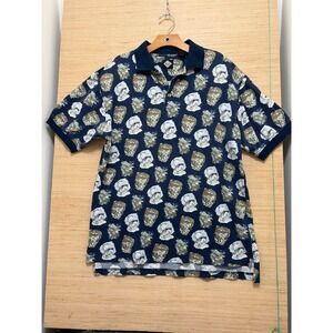 Tabasco Sportswear Graphic Polo Shirt‎ Navy Blue All Over Print Size L